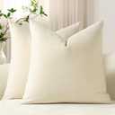 DEZENE Throw Pillow Covers 20x20 Cream: Pack of 2 Cozy Soft Velvet Square Modern Luxury Decorative Throw Pillow Cases for Sofa Couch Living Room Bed Home Decor (Vanilla Ice)