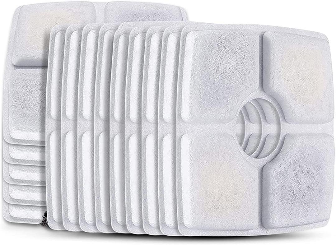 Cat Water Fountain Filters, 16 Pack Replacement Filter Fit for Top Square 84oz/2.5L Cat Pet Fountain, 3 Filtration System.Not compatible with 95oz/2.8L Pet Fountain