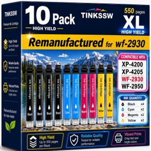 Remanufactured for Epson 232XL Ink Cartridges Combo Pack (10Pack) Latest Upgrade for 232 XL for Epson XP-4200 XP-4205 Workforce WF-2930 WF-2950 Printer 4 Black 2 Cyan 2 Magenta 2 Yellow