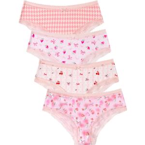 Sweet & Cute! Women's Printed Lace Bikini Briefs - 4-Pack Floral Animal Underwear Set (Medium, Multicolor)