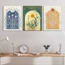 Mystical Sun and Moon Wall Art Vintage Botanical Flower Wall Decor Tarot Lily of the Valley Poster Canvas Prints Spiritual Astrology Artwork for Bedroom Living Room Framed 12x16 inch