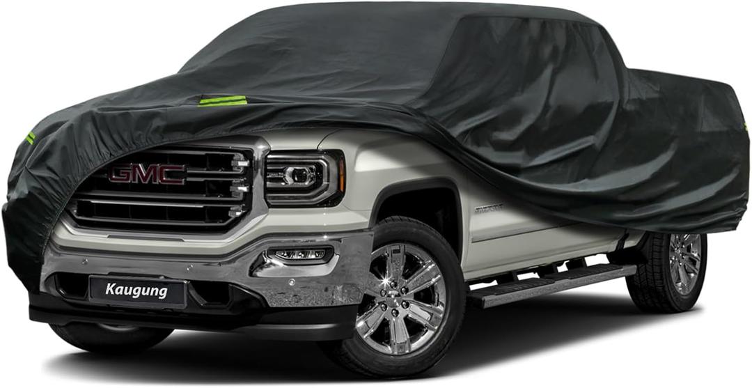 Kaugung Truck Cover Waterproof Custom Fit GMC Sierra 1500-3500 Double 6.5' Bed (2014-2025), 7 Layers Heavyweight Pickup Car Cover Outdoor Indoor Sun UV Rain Snow Wind Protection (Black)