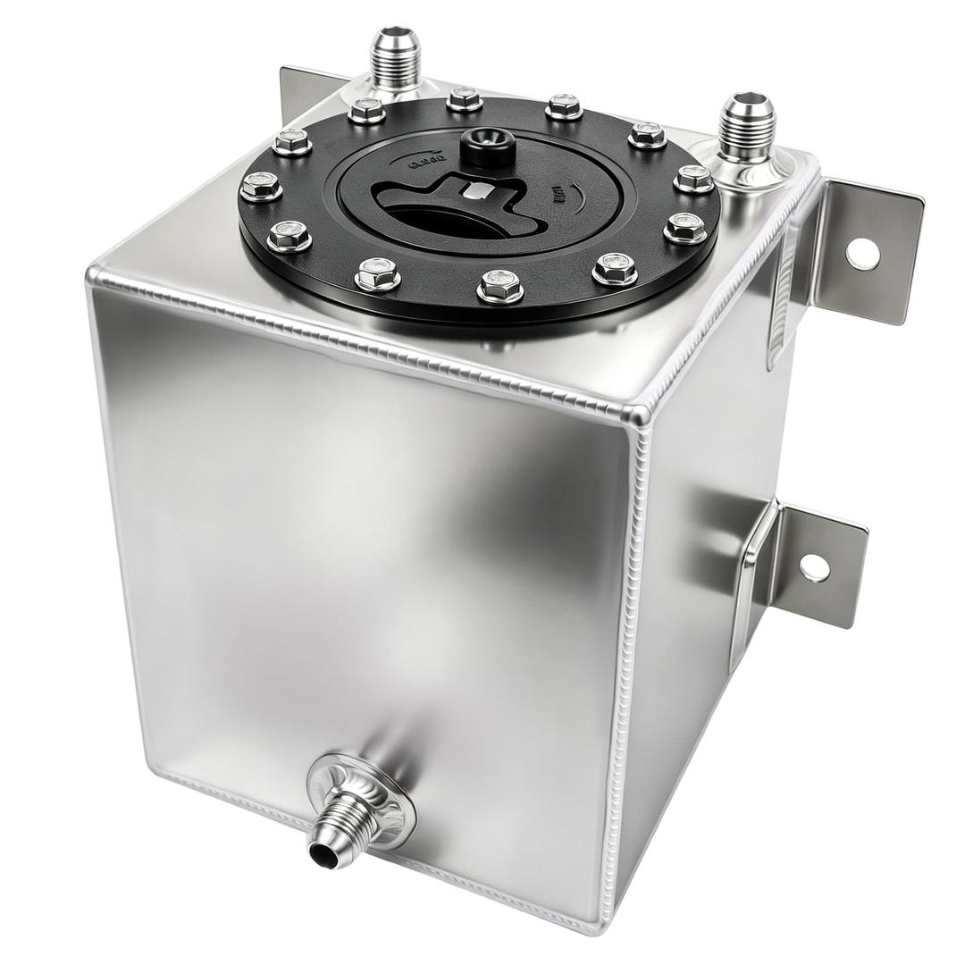 GSTP Universal 1 Gallon 4L Fuel Cell Tank with Cap and Level Sender Polished Aluminum Silver