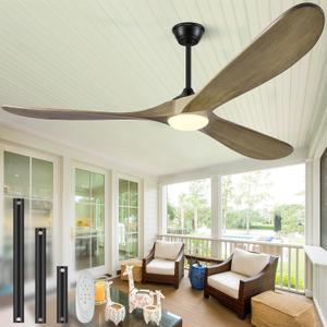 60" Ceiling Fans with Lights and Remote Control, Outdoor Ceiling Fan with Lights High CFM Quiet 3 Blade Wood Walnut Ceiling Fan,Bronze Gray
