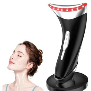 Dopsikn 7 Color Light Therapy Facial Massager with Adjustable Vibration and Thermals for Wrinkles, Double Chin, Red Light Skin Care Tool with Base, Black