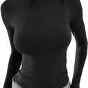 YFANG Women's Casual Long Sleeve Crew Neck Tight Top Basic Stretchy Going Out Slim Fitted Tee Shirts Black Small (Black, S)