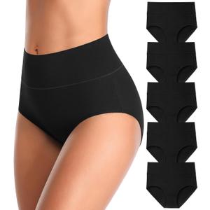 MISSWHO Cotton High Waisted Women Underwear Soft Briefs Full Coverage Comfy Ladies Panties (Regular & Plus Size) (Medium, 5 Pack=black-a1)