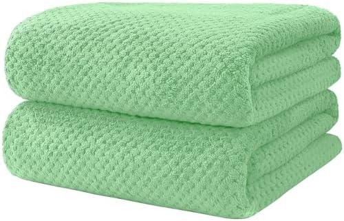 HOMEXCEL Bath Towels Pack of 2, (27 x 54 Inches) Microfiber Ultra Soft Highly Absorbent Bath Towel Set, Lightweight and Quick Drying Towels for Body, Sport, Yoga, SPA, Fitness, Green