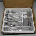 49-Piece Stainless Steel Silverware Set with Cutlery Organizer, Service for 8 with Steak Knives and Kitchen Utensils (White)