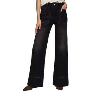  Allimy Women's High Waisted Wide Leg Baggy Front Pockets Jeans Trendy 2026 Collection (10, Black) L