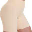 High-Waisted Slip Shorts for Under Dresses Women Anti Chafing Cooling Shorts Boyshorts with Scalloped Bottom (Large, Beige)