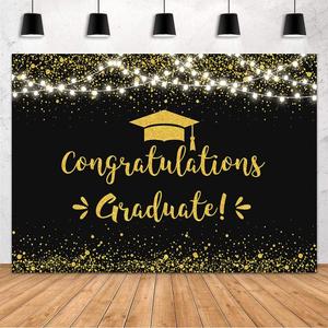 MEHOFOND 7x5ft Black and Gold Graduation Backdrop Class of 2026 Graduation Party Decorations Congratulation Graduate Backdrop 2026 Congrats Grad Banner Prom Party Decoration Photo Booth Props