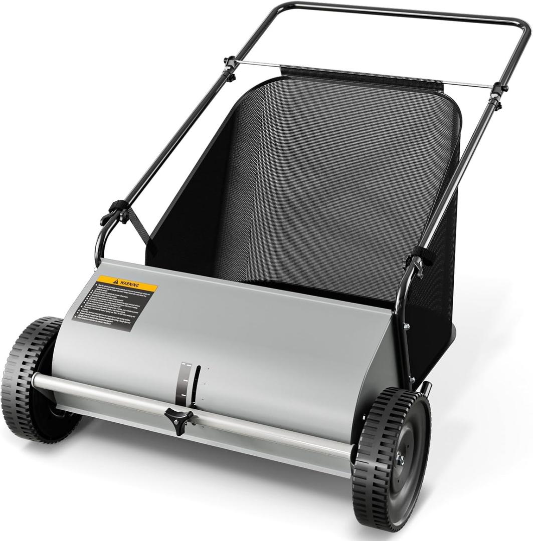 26" Push Lawn Sweeper with 7 Cu.Ft Hopper, 4-Brush Leaf Collector Picker