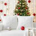 Newwiee Christmas Throw Pillow Covers 18x18 Inch Set of 2 Snowflake Pillow Cases Soft Plush Faux Fur Couch Cushion Case for Chair Sofa Bedroom Living Room Home Decor (White)