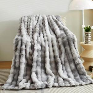 Soft Fluffy Blanket - Fuzzy Throw Blanket for Couch, Plush Rabbit Faux Fur Blanket, Cute Cozy Blankets for Women, Thick Warm Bubble Blankets for Bed Sofa Bedroom Living Room - 39" x 63" Small (Gradient Grey)