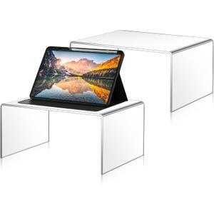 RattanView 2 Pcs 14 Inch Large Acrylic Risers Display Stands 5 mm Thick Acrylic Shelf Riser Showcase for Collectibles Jewelry Cupcakes Food Figures Perfume Cabinet (Clear)