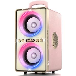 YIER Bluetooth Speaker, 240W Peak Loud Party Speaker with Big Bass, 20H Playtime, TWS, BT5.3, Large Portable Wireless Boom Box with LED Light for Outdoor Backyard Beach Home (Leather Pink)