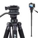 Fluid Head Video Tripod, Stable Tripod with 2-in-1 Monopod,1/4 inch Screws Fluid Drag Pan Head and Carry Bag for Nikon Canon Sony DSLR Cameras Video Camcorders