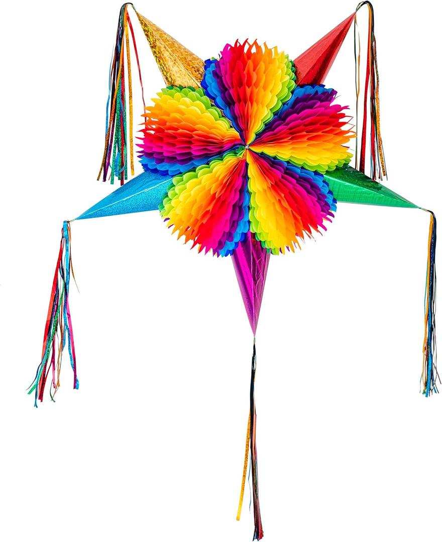 Mexican Star Pinata Festive Rainbow Colorful Pinatas Party Decorations 32 Inch Authentica Birthday Pinata for Kids Birthday Party Dia de Los Muertos Big Mixed Colors Foldable Pinata, 5 de Mayo