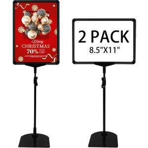 Sign Holder, Sign Stand with Adjustable Height Snap Open, Reusable Sign Holder 8.5 x 11 Inch, Sign Stands for Display Advertising Business Menu Flyer Signage, Vertical and Horizontal View Sign Holder Stand (Black, 2 Pack) (8.5"x11"-2Pcs)