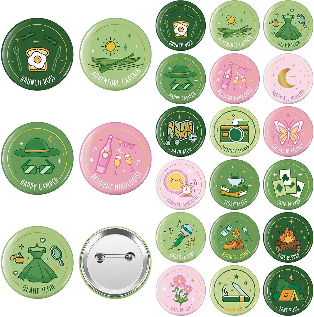 18 Pcs Camping Bachelor Party Badge Set Bachelorette Camp Party Favors Last Trail Before the Veil Bachelorette Gift Bride Buttons for Camping Bridal Shower Team Bride Accessories(Cute)