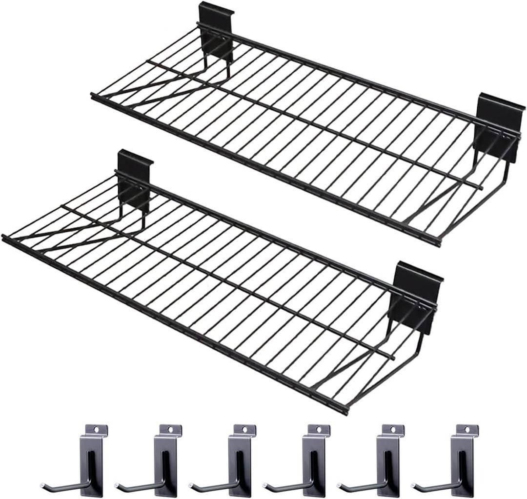 Slatwall Shelves 24 Inch, Heavy Duty Slatwall Accessories, Slat Wall Wire Shelf, Gargage Storage Slatboard Shelves (2 Pack)