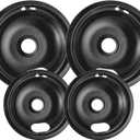 4 Pack Black Drip Pans, Compatible with Whirpool Kenmore Frigirate Stove Top Drip Bowls. Include 2 Pcs 6'' Range Replacement Drip Pans and 2 Pcs 8 '' Cooktop Drip Pans