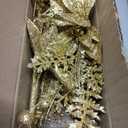 Oairse 3 Pcs Gold Artificial Poinsettia Flowers Picks Glitter Christmas Floral Picks and Sprays Christmas Fake Flowers Stems with Berries Pine Branches Fillers for for DIY Centerpieces Vase Decor