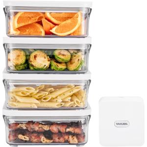 VAKUEN Premium Airtight Food Storage Container. Meal Prep 0.85qt 5pc/Set. 4pcs Container and Vacuum Sealer. Patented Double Silicone Lining, 100% Leak Proof, BPA-FREE