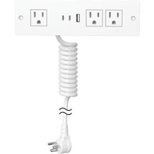 Furniture Drawer Outlet, Recessed Power Strip with (3) PD 20W USB Ports Fast Charging & (3) 15 Amp AC Outlets, (14 AWG) 5 FT White Spring Cord