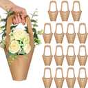 Gilprop 15 Packs Kraft Paper Flowers Gift Bags with Handle Flowers Bouquet Holder for Wedding, Valentines Day Decoration, Florist Shop (Small,Brown)