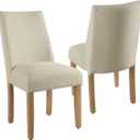 Fabric Upholstered Wooden Dining Chair, Angled Curved Backrest, Beige