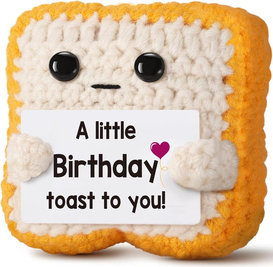A Little Birthday Toast to You - Crochet Gifts, Funny Birthday Cards for Women, Men, Mom, Dad - Unique Happy Birthday Decorations & Keepsake for Friend, Her, Him - Includes Happy Birthday Banner