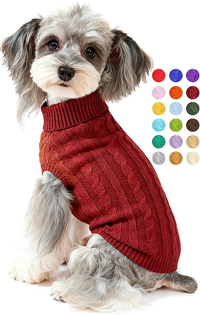 Dog Sweater for Small  Dogs - Warm Winter Turtleneck Knit Dog Sweaters Soft Pet Cat Clothes Christmas Coat Indoor Outdoor Use for Puppy Kitten Male Female Girl Boy Pets (Rust Red)