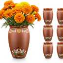 6Pcs 15oz Cantaritos De Barro,Dia De Los Muertos Vases Set,Terracotta Vase for Mexican Decor,Jarritos De Barro Mexicanos Pottery Cocktail Glasses for Tequila,Margaritas (Flowers)