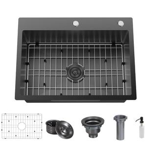 30 x 19 Inch Black Drop in Kitchen Sink, 304 Stainless Steel Single Bowl Sink, Topmount 9 Inch Deep Wet Bar sink for Kitchen Outdoor Prep RV Yard Laundry Utility with Dish Grid & Drain (Side is Bent)