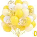 60pcs Yellow and White Balloons 12inch with Pastel Yellow White Gold Confetti Balloons for Bee Lemon Wedding Baby Shower Birthday Party Decorations