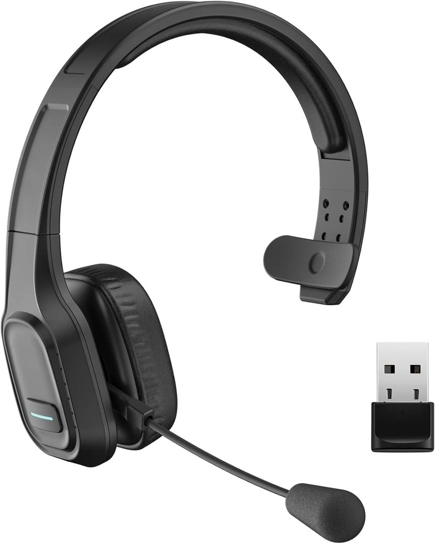Trucker Bluetooth Headset V5.0, Wireless Headset with Noise Canceling&Mute Microphone for Cell Phones, On Ear Bluetooth Headphone for Computer, Zoom Meetings, Skype, Home Office, Black