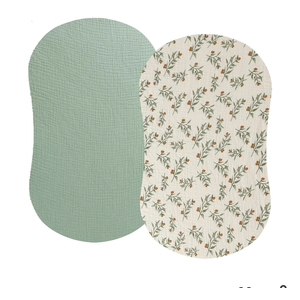 Muslin Bassinet Sheet Compatible with Halo Bassinest Swivel Flex Glide Premiere & Luxe Series Sleeper 2 Pack Cotton Stylish Boho Fitted Bassinet Sheets Super Soft for Baby Roman Green & Botanical Leaf