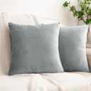HWY 50 Gray Grey Velvet Throw Pillow Covers 18x18 Inch, Pack of 2 Soft Cozy Solid Decorative Luxury Cushion Cases for Couch Sofa Bed Living Room Bedroom
