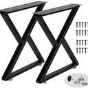 HOMEKAYT Metal Table Legs H28'' x W24'' Desk Legs Heavy Duty Furniture Legs Multiple Uses for Dinning,Kitchen Table-(Set of 2,Black)