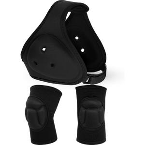 Viora White Wrestling Headgear Knee Pads Set for Kids Youth, Thick Sponge Anti Slip Knee Sleeve, Adjustable Wrestling Ear Guard Protective for Sparring Brazilian Jiu Jitsu Training, 3