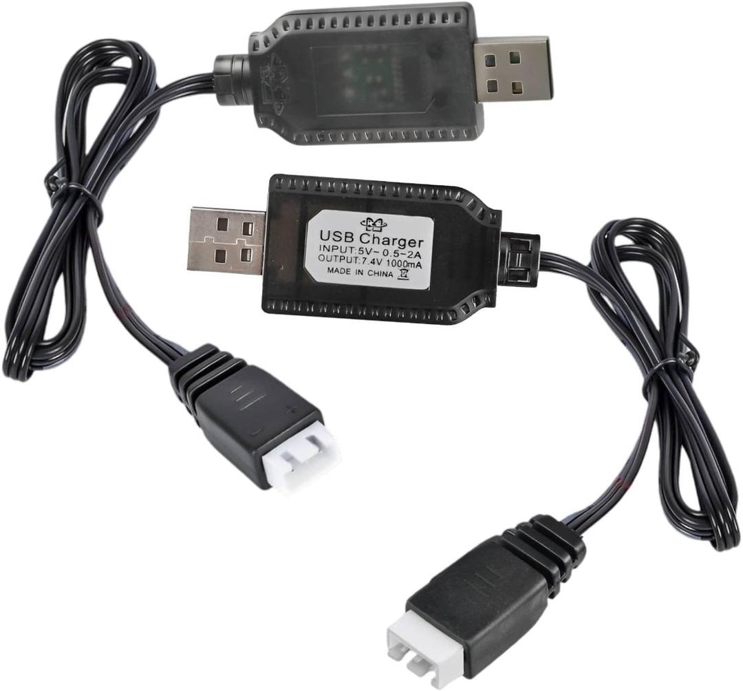 VTHNMPG [7.4V, 3 Pin] Charger for Gel Blaster, Splatter Ball Gun, Orby Gun, Orbeez Gel Gun, SCX24 RC Car, Drone - XH-3P 2S Lipo Battery USB Charger Cable 2-Pack