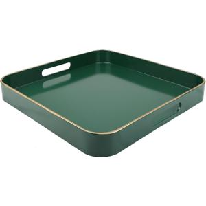 Green Square Decorative Tray with Handles, 13"*13" Versatile Serving Tray for Coffee Table, Ottoman, Ideal for Serving, Displaying, Organizing