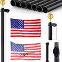 FuWeave Flag Poles for Outside House in Ground 25 ft Sectional Flag Pole Kit Extra Thick 16 Gauge Heavy Duty Aluminum Flag Pole with Gold Ball Top for Residential or Commercial(Black)