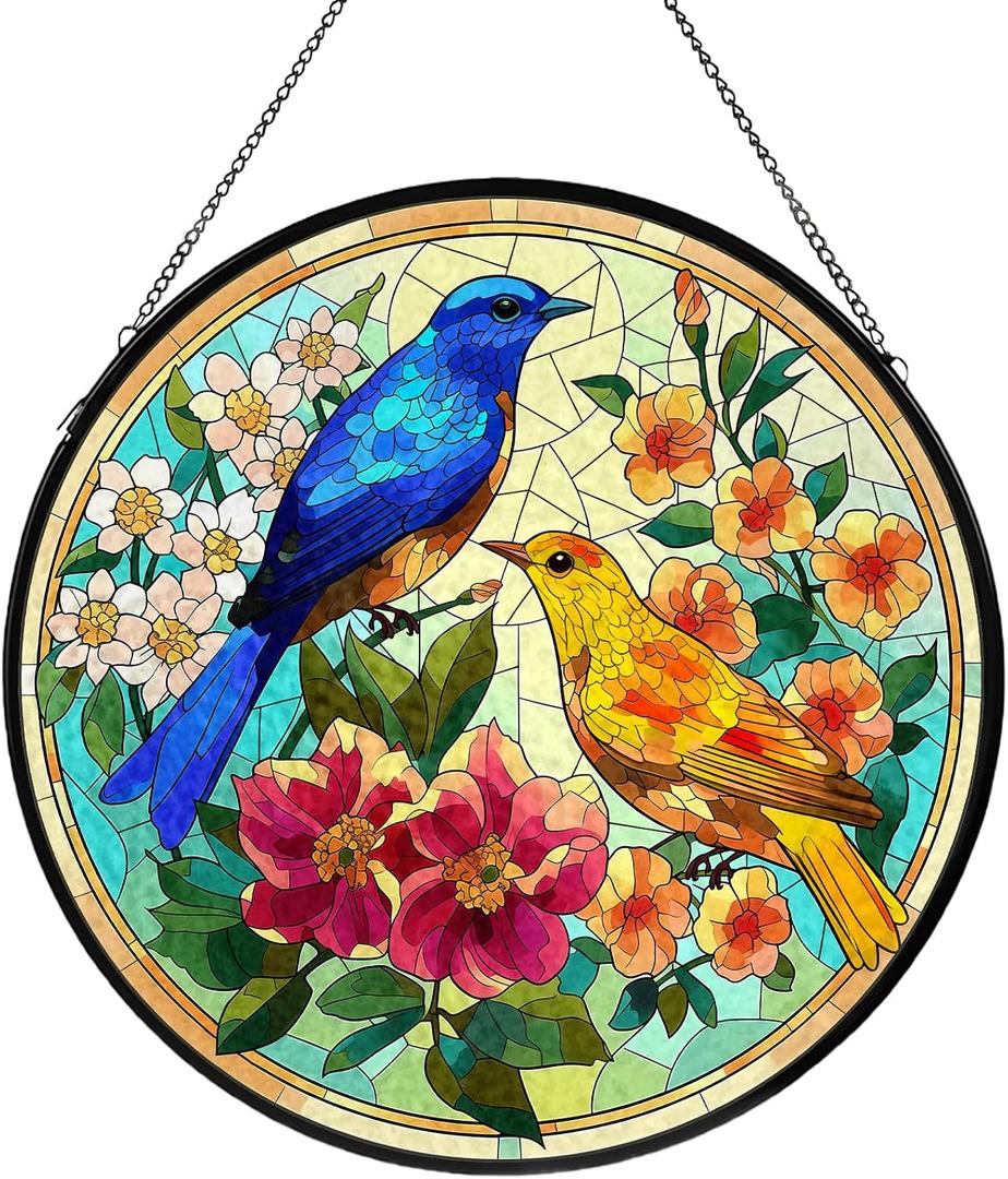 Hummingbird Stained Glass Window Hanging, Suncatcher Diamond Glass Panel Hangings, Sun Catchers Indoor Windows Wall Art, Gift for Mom Grandma Bird Lover, Christmas Decor for Home Office 7.87 inches