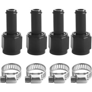 6AN Female to 3/8" Barb Straight Swivel Fitting Adapter Aluminum Black 4Pcs
