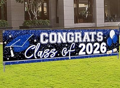 2026 Graduation Yard Sign Large Congrats Grad Banner Blue Class of 2026 Banner for Graduation Party Decorations 2026 (Blue)