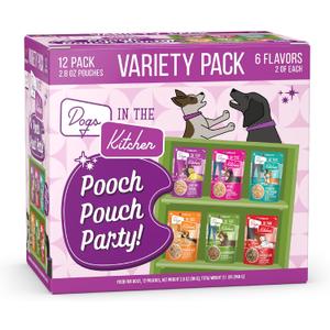 Weruva Dogs in The Kitchen, Variety Pack, Pooch Pouch Party!, Wet Dog Food, 2.8Oz Pouches (Pack of 12) (EXP 10/01/28)