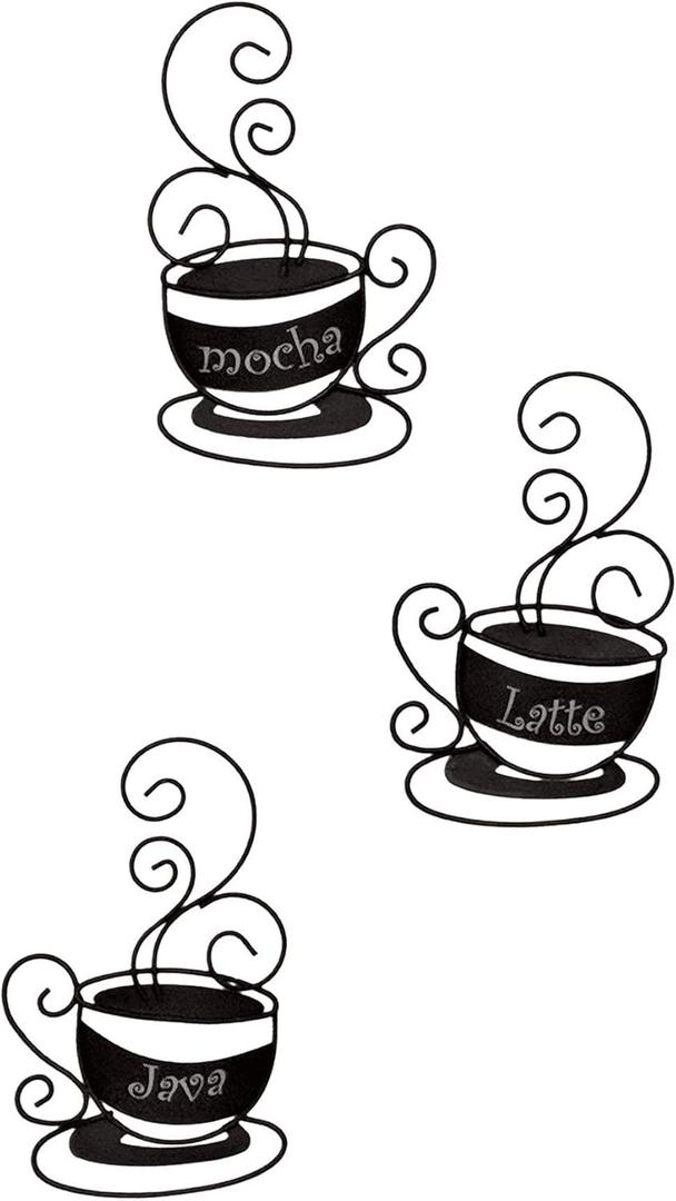 Collections-Etc 3 PCS Metal Wall Art Coffee Decor  Coffee Cups with Mocha Latte Java Sign for Kitchen, Living Room, Dining